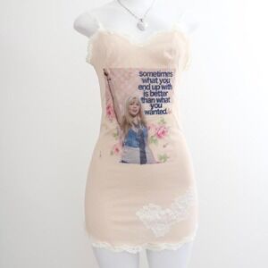 lace trim graphic slip dress